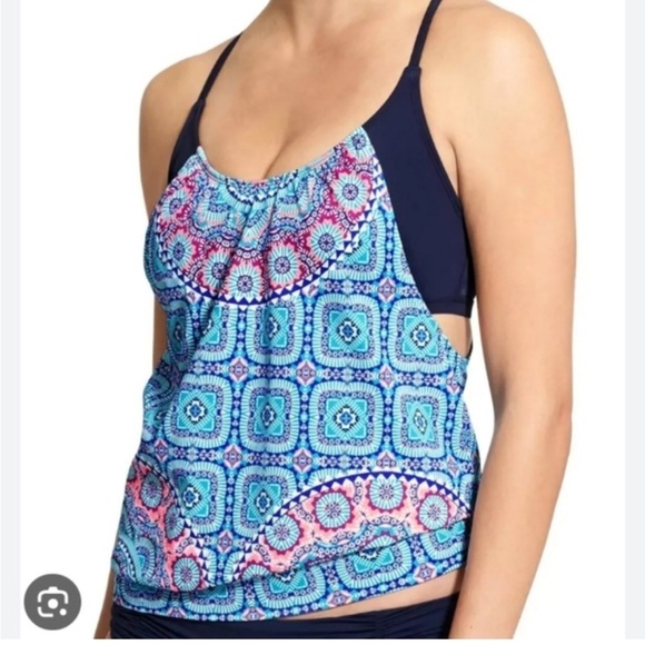 ATHLETA Fiji Blousy Tankini Top Swim Top Size 36D/DD - Picture 1 of 6